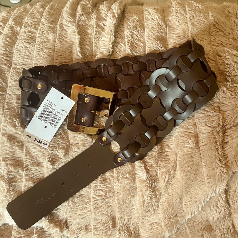 NWT Michael Kors brown woven leather waist belt - M